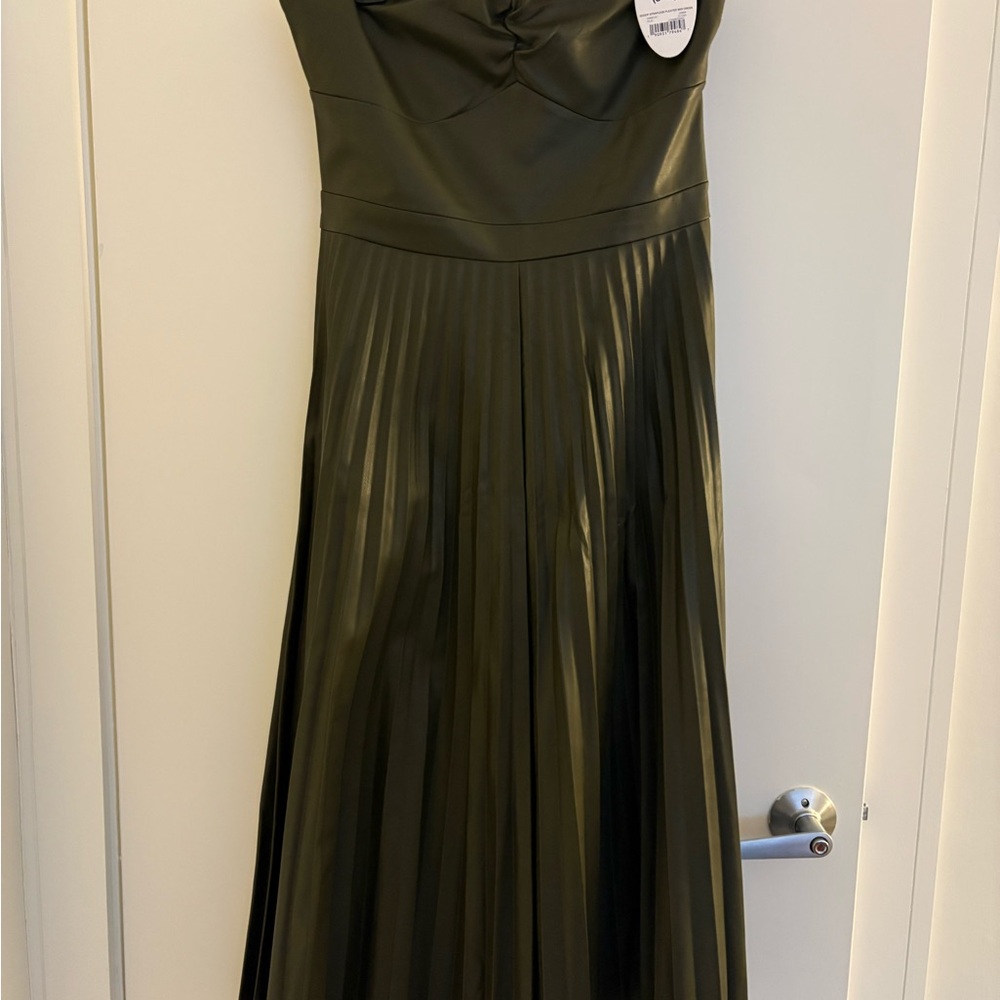 Strapless Pleated Maxi Dress in Olive Green